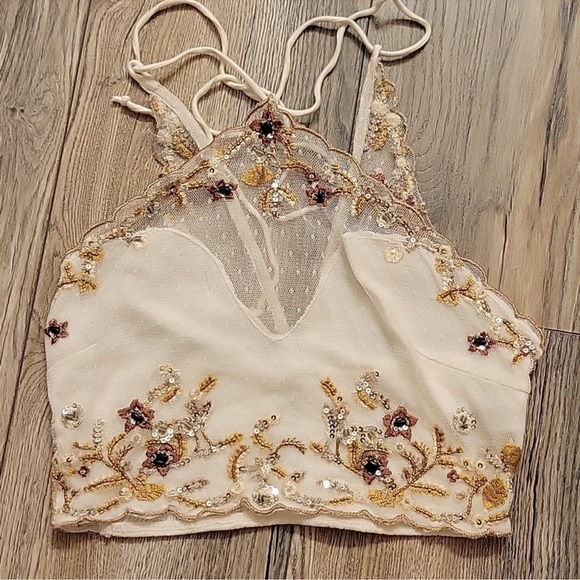Free People Sequin Summer halter Crop Top - Picture 1 of 5